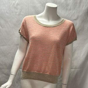 White + Warren Size S Tan and Pink linen Summer Sweater